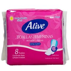 TOALLAS ALIVE REGULAR DE DIA ALAS EXTRA SUAVE 8UN